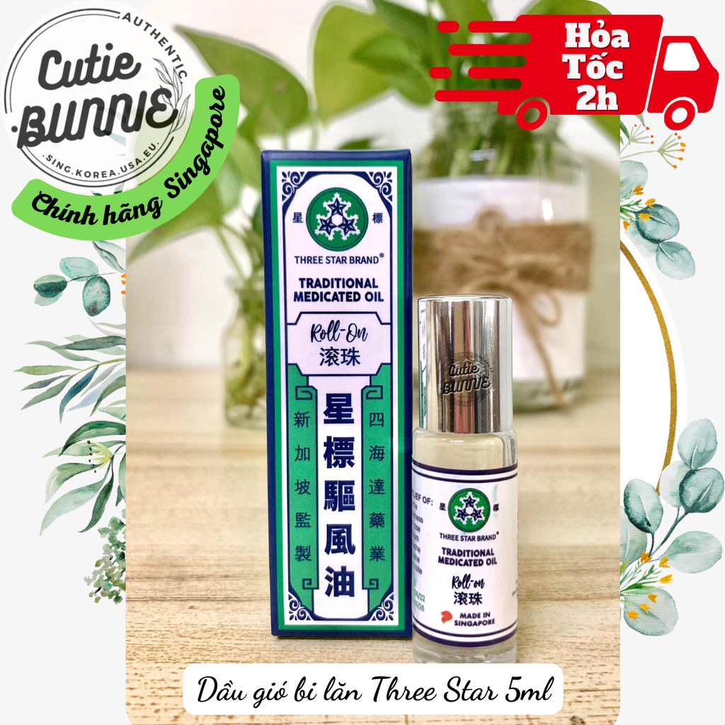 Dầu gió bi lăn hiệu Three Star 5ml Date 2026 / Hàng nội địa Singapore