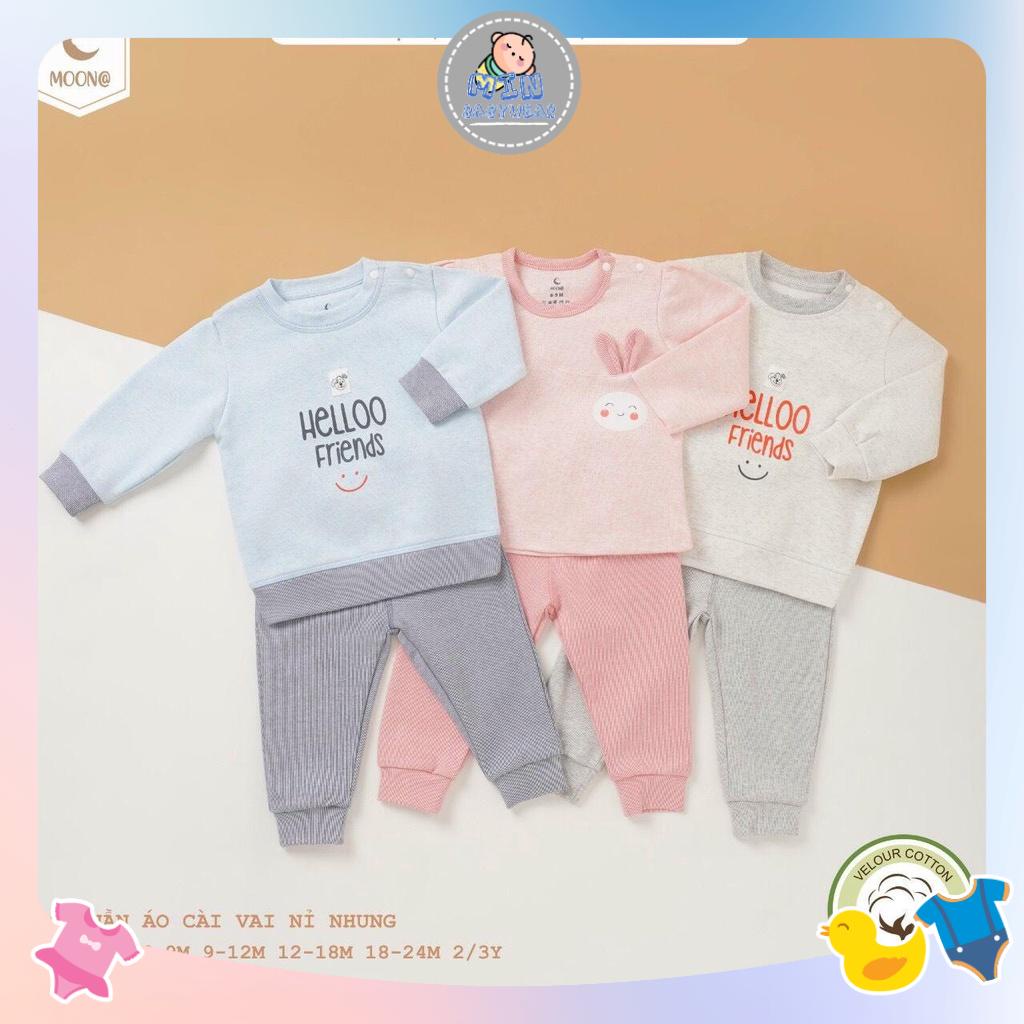 Bộ quần áo cổ tròn Moon chất nỉ cho bé