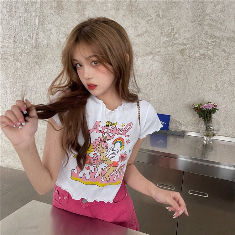 NRVP Áo Thun Tay Ngắn Dáng Ôm In Họa Tiết Thời Trang Đường Phố Hàn Quốc 2023