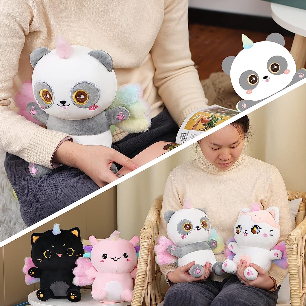 ✨Đồ chơi nhồi bông Hình Gấu Trúc / Axolotl / Mèo Có Cánh Màu Cầu Vồng Dễ Thương
