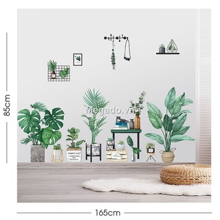 Decal cây xanh hạc hồng dán tường [AL0012] (Mẫu 2 tấm)