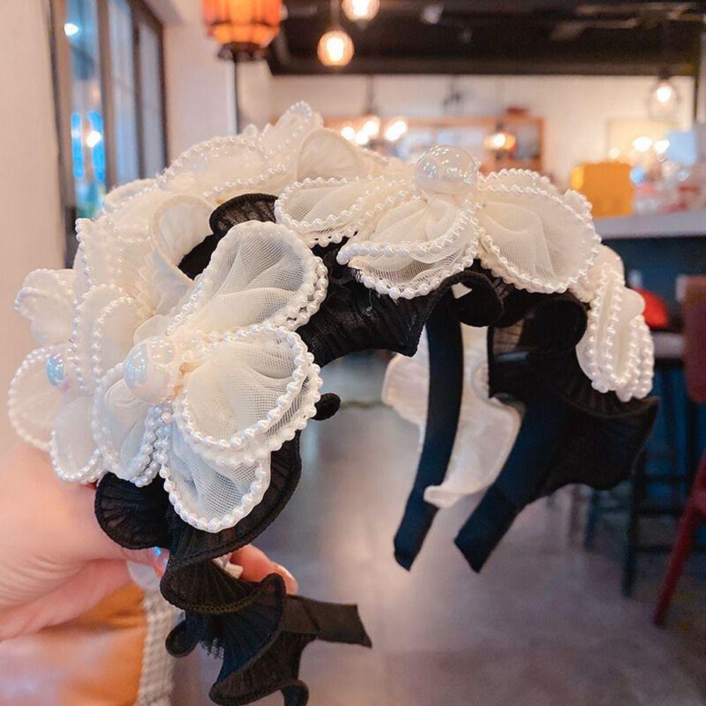 Băng Đô Cài Tóc Phối Lưới Họa Tiết Hoa Xinh Xắn Phong Cách Hàn Quốc