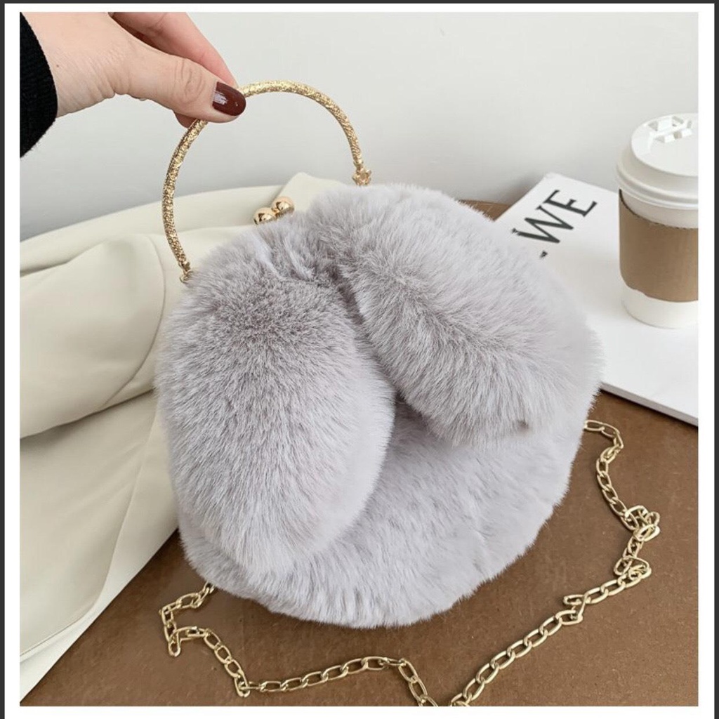 Túi Xách Hình Thú Nhồi Bông Dễ Thương - Túi Đeo Chéo Lông Nhung Hình Tai Thỏ