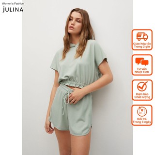 Áo thun nữ có mũ Crop Top màu xanh MNG 87087141