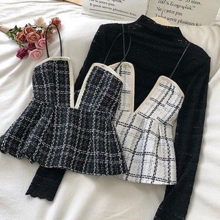 [Hàng order] Áo dạ tweed yếm áo dạ hai dây ulzzang Hàn Quốc A364 - Có ảnh thật