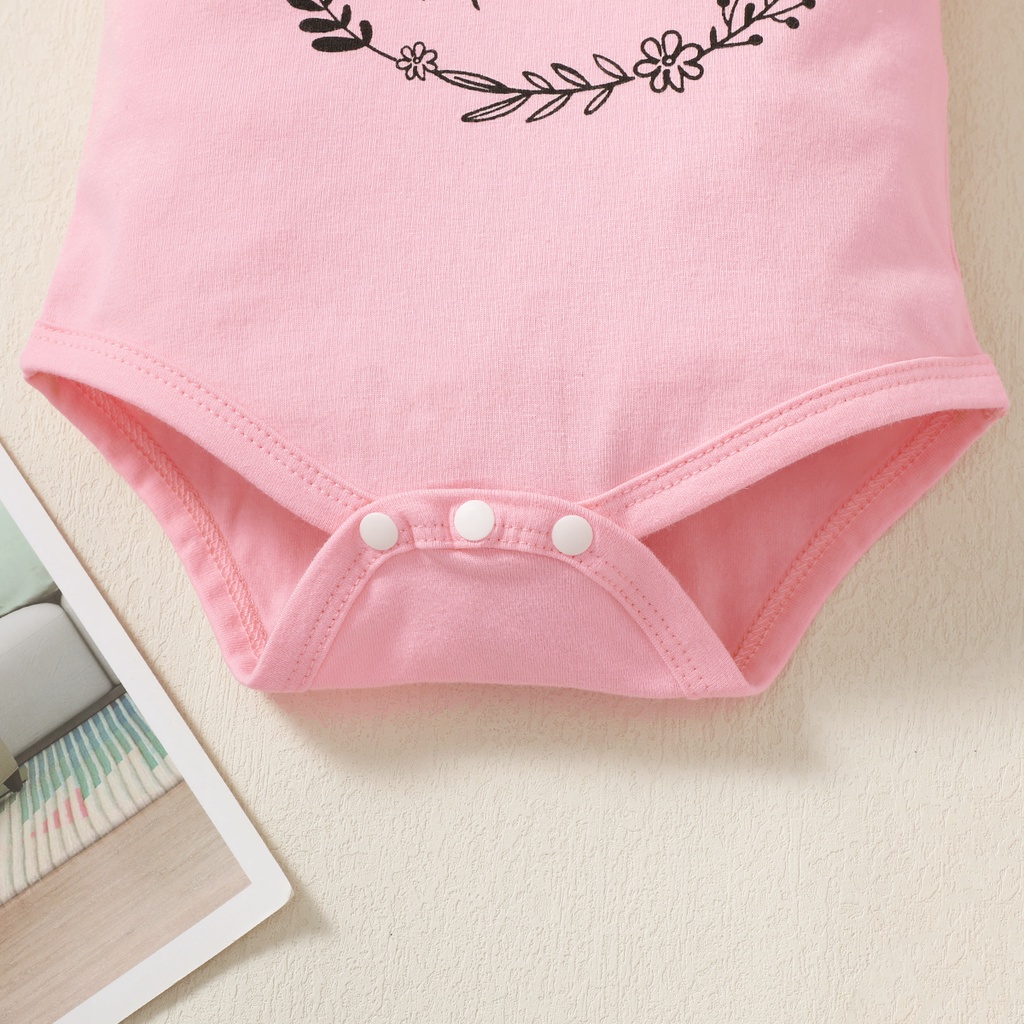 Set Đồ Mùa Hè 3 Món Gồm Áo Liền Quần Tay Cộc + Quần Ngắn Chấm Bi In Chữ Cho Bé Gái Sơ Sinh