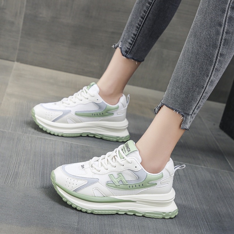 Giày thể thao nữ phối màu chữ H cao cấp full box,Giầy nữ tăng chiều cao phản quang loại đẹp sẵn hàng