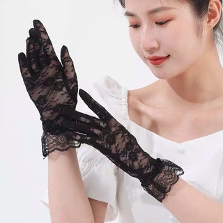 Găng tay ren đen, găng tay lolita ngắn tay màu đen họa tiết ren hoa, có sẵn hàng
