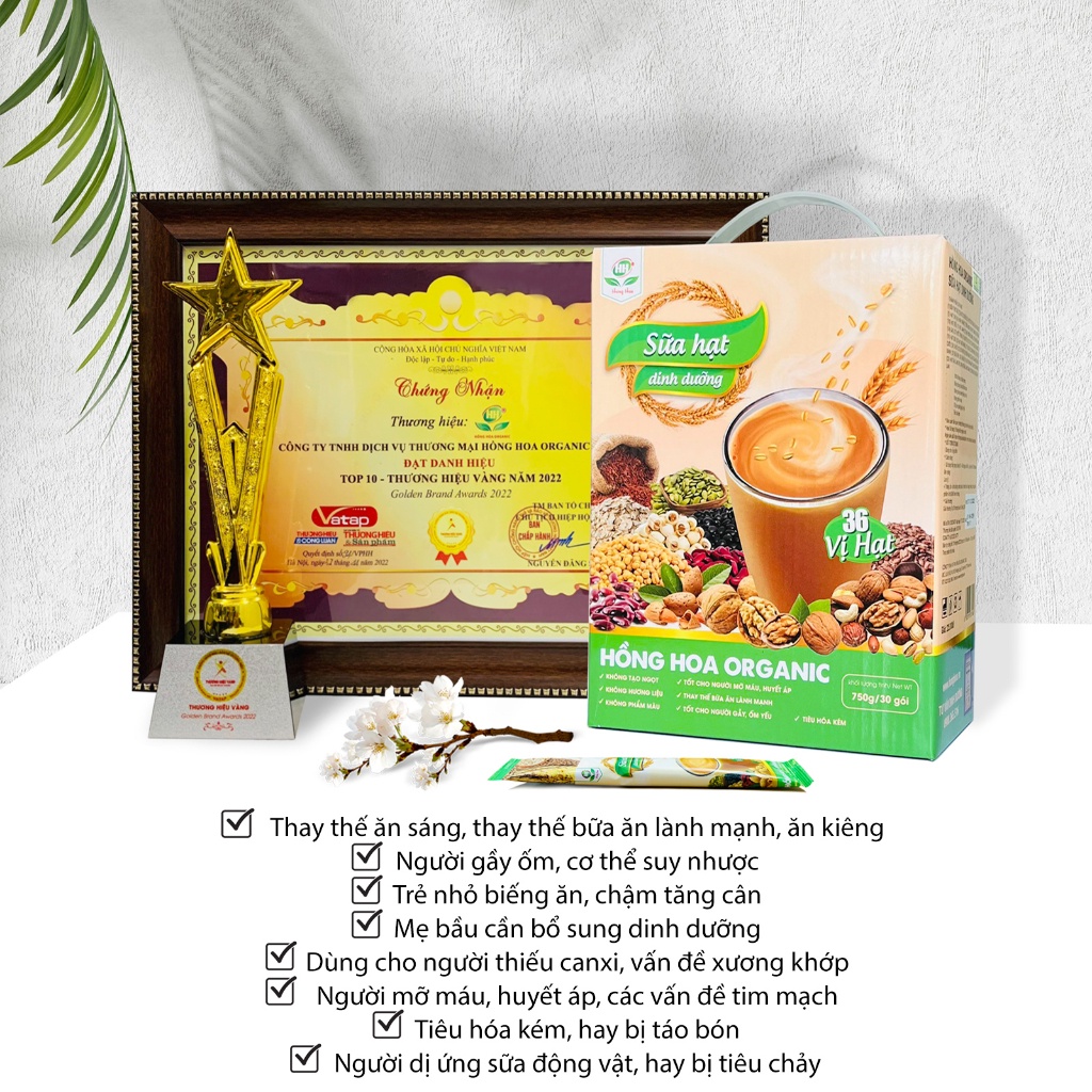 Sữa Hạt Dinh Dưỡng 36 Vị Hạt - Thương Hiệu Hồng Hoa Organic - Thơm Ngon Dễ Uống - 100% Thiên Nhiên