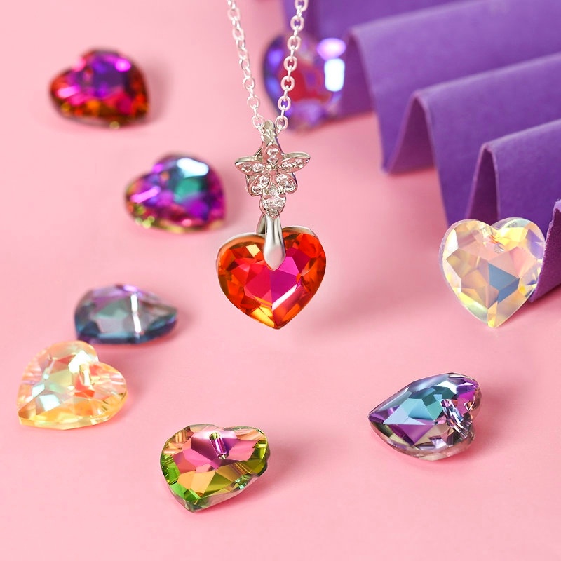 Bộ 12 Mặt Vòng cổ Thủy Tinh Cắt Đá Quý Hình Trái Tim 6432 DIY