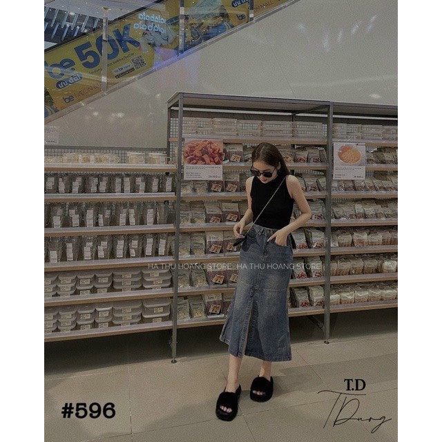 CHÂN VÁY JEANS ĐUÔI CÁ XẺ TRƯỚC