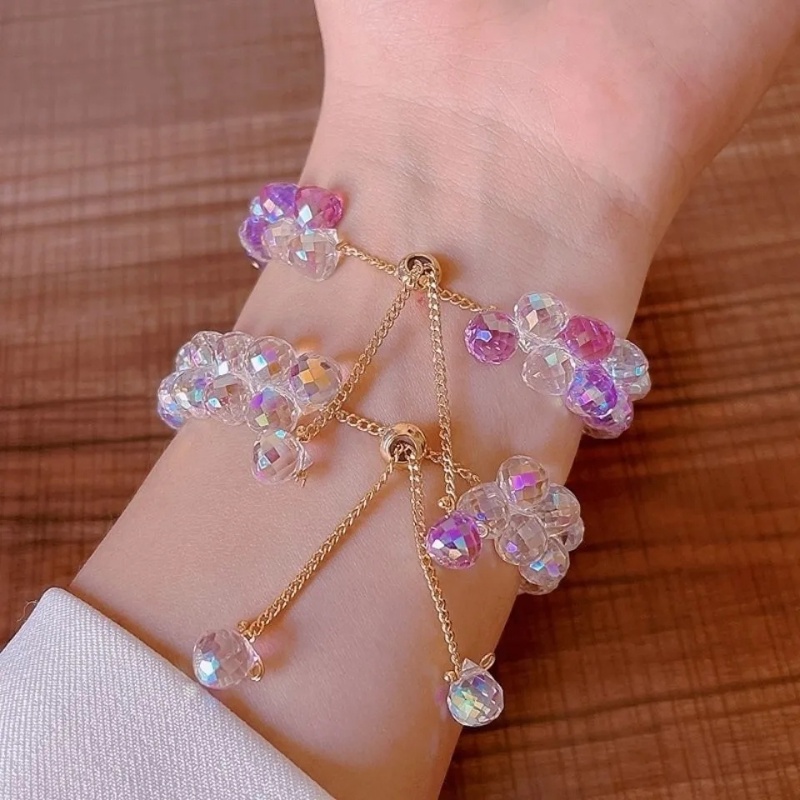 Vòng Tay Nhiều Lớp Đính Hạt Pha Lê Trong Suốt Lấp Lánh Phong Cách Hàn Quốc Sang Trọng Thời Trang Cho Nữ