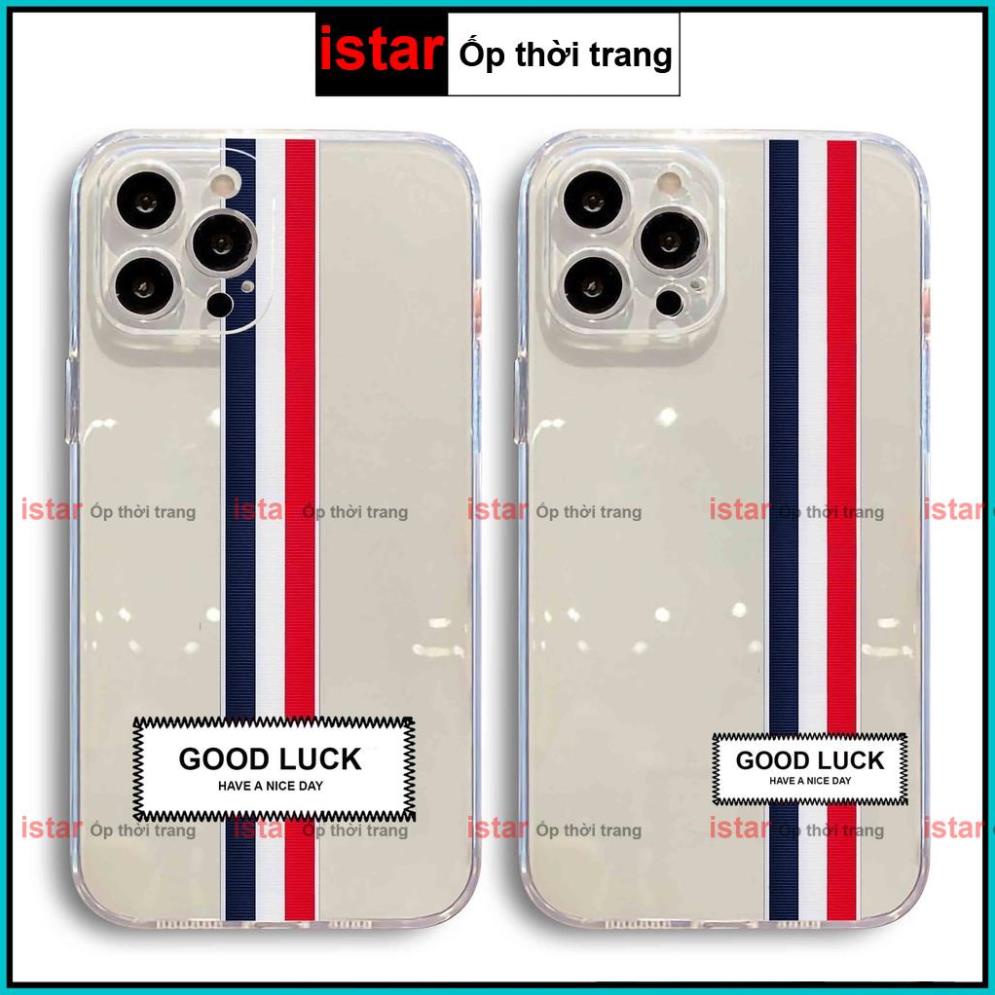 Ốp lưng good luck kẻ sọc cạnh vuông chống sốc silicon trong suốt cho iphone ip 6/6s/7/8/X/XS/11/12/13/14 Pro Plus Max