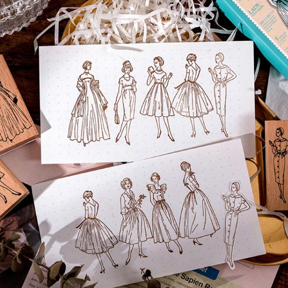 PATRICIA Con Dấu Gỗ In Hình Cô Gái Hiện Đại Sáng Tạo Trang Trí Sổ Tay Nhật Ký Album