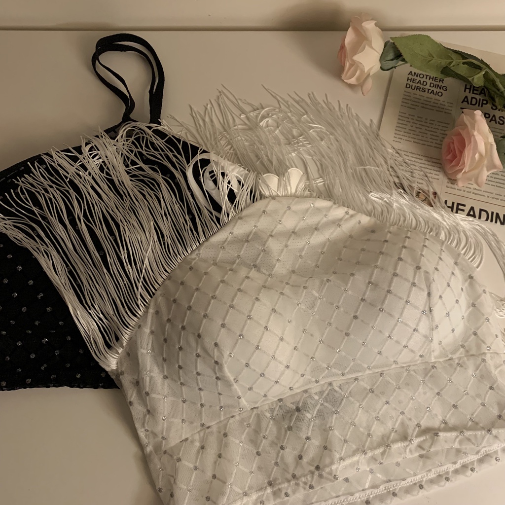 QKOOLE Áo Quấn Ngực  Phối Tua Rua Và Đệm Ngực Có Thể Tháo Rời Cho Nữ