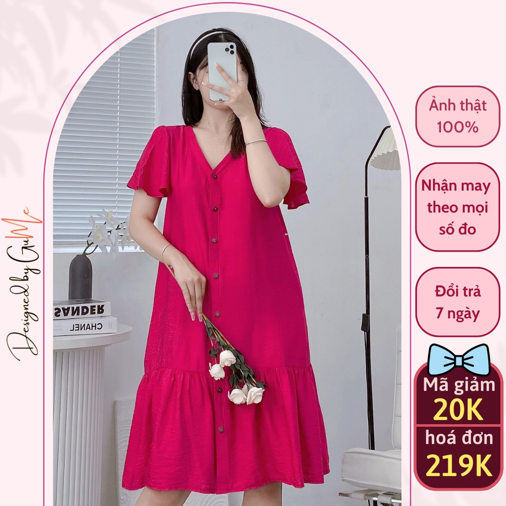 Váy bầu bigsize -Đầm bầu thiết kế GuMe VÁY ĐŨI HÀN TAY CHUÔNG ĐUÔI CÁ CỔ TIM 2 MÀU SIÊU XINH GM026