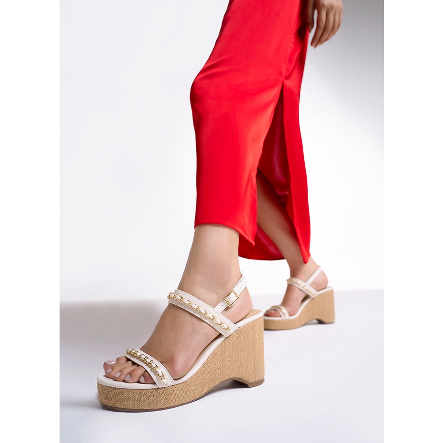 Vascara GIÀY ĐẾ XUỒNG QUAI NGANG PHỐI MẮT XÍCH - MÀU KEM