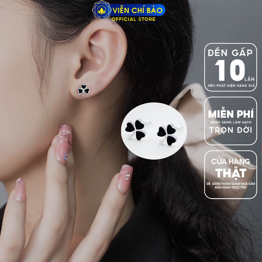 Bông tai bạc nữ cỏ 3 lá New - màu Đen chất liệu bạc 925 thời trang phụ kiện trang sức nữ Viễn Chí Bảo B400080-D