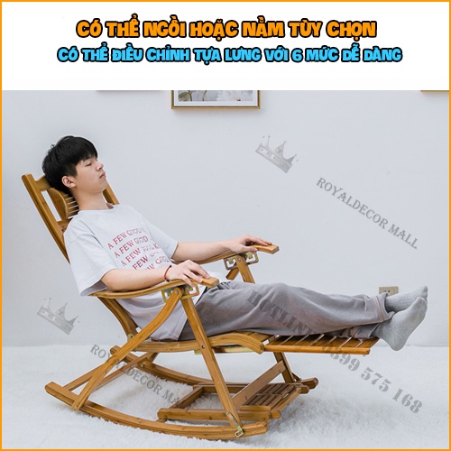 Ghế Tre Bập Bênh Chất liệu Thiên Nhiên ROYALDECORHN Ngồi Đọc Sách Báo Nội Thát Phòng Khách, Sân Vườn