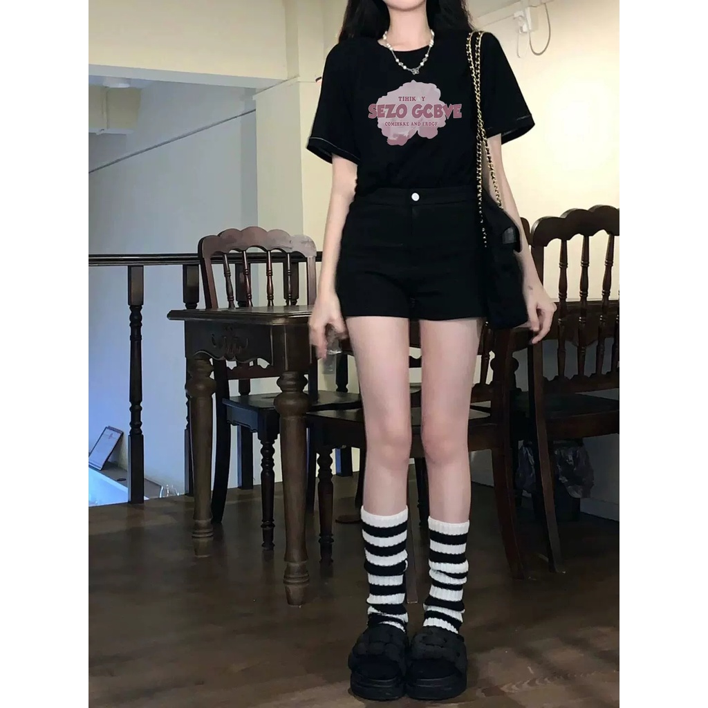 Áo Thun Tay Ngắn Hở Vai Màu Đen Phong Cách Mỹ Cổ Điển Thời Trang Mùa Hè Cho Nữ