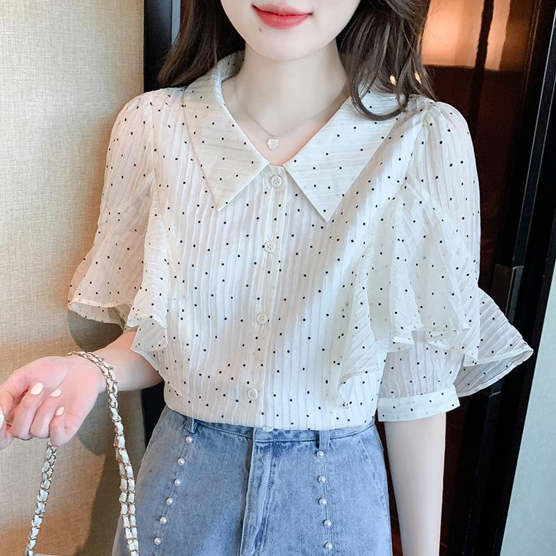 Áo Sơ Mi Chiffon Tay Ngắn Họa Tiết Chấm Bi Thiết Kế Mới Đơn Giản Thời Trang Mùa Hè