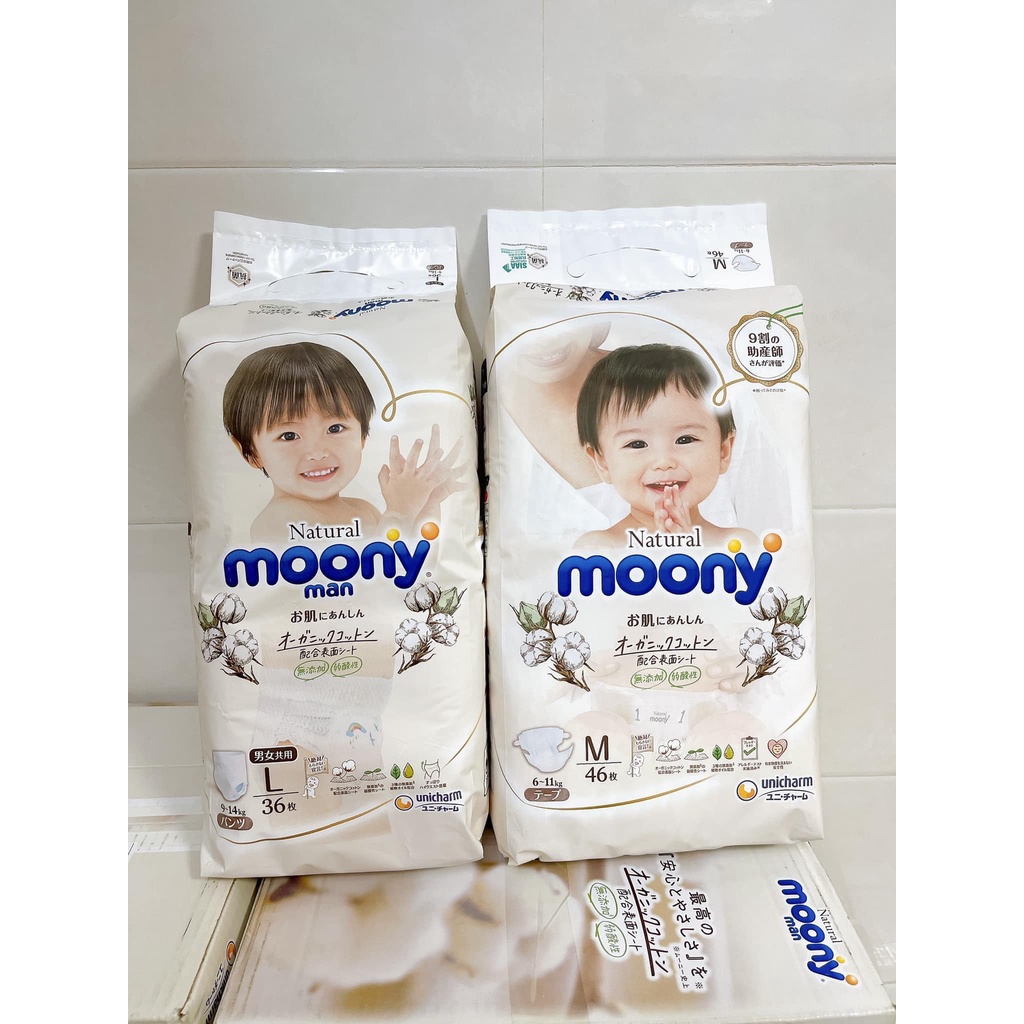 Bỉm Moony Natural trắng nội địa cao cấp đủ size cho bé