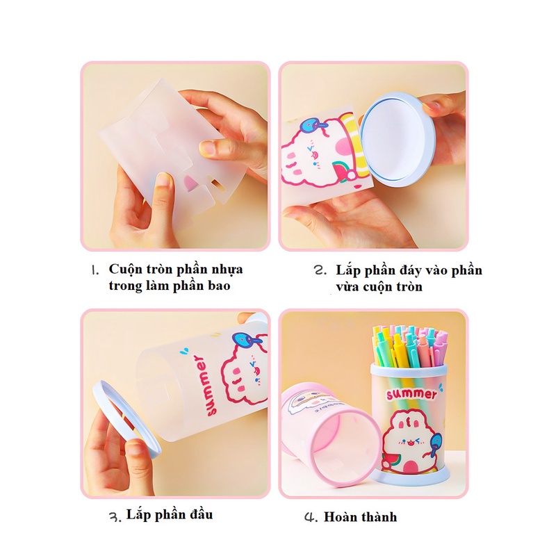 Hộp Đựng Bút Để Bàn Đa Năng Có Thể Gấp Gọn In Họa Tiết Hoạt Hình Xinh Xắn Ốp