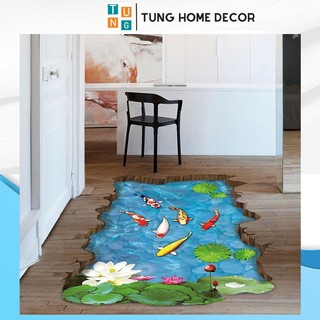 Decal dán tường hàn quốc trang trí phòng ngủ sàn nhà tắm TUNG DECOR Hồ Cá Koi 3D