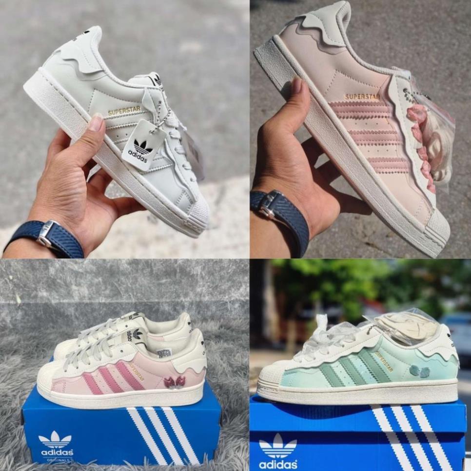 Giày sneaker adidas_supperstar bản mới 2023 , Giày thể thao mũi sò hồng xanh kem 3 sọc nam nữ