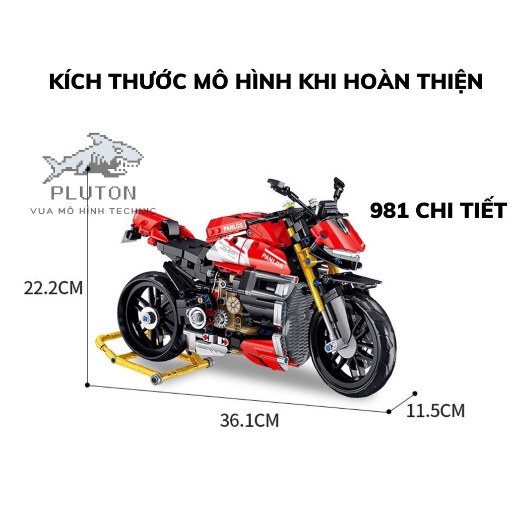 Mô hình lắp ráp xe máy V4SP-672006 Mô hình technic tỉ lệ 1:10 với 981 PCS cung cấp bảo hành bởi Pluton