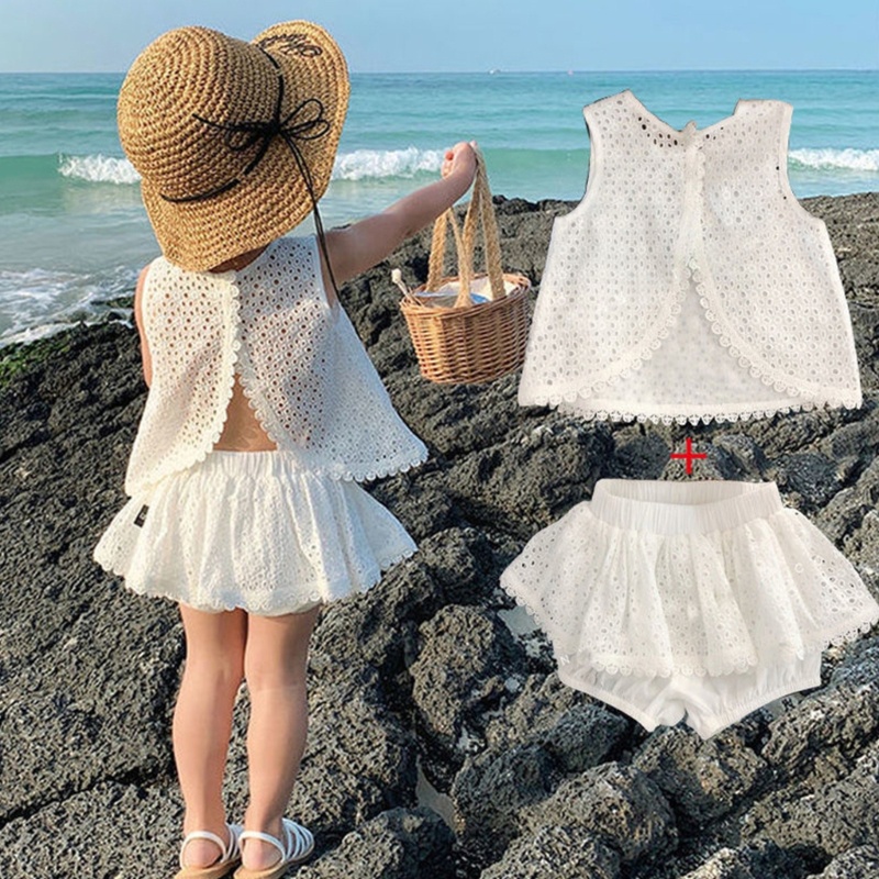 Set Đồ Mùa Hè 2 Món Gồm Áo Sát Nách Và Quần Viền Ren Thoáng Khí Cho Bé Gái 1-5 Tuổi