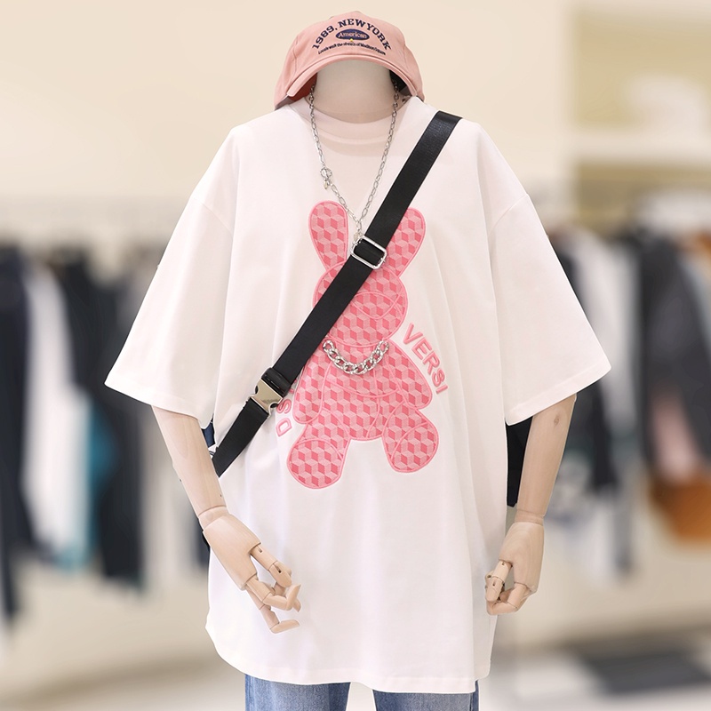 Áo phông in hình con thỏ dáng rộng đơn giản đủ size