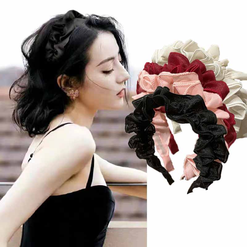 [Magpie] Băng Đô Nơ Cài Tóc Rửa Mặt Bằng satin Bản Rộng Màu Đỏ Phong Cách retro Hàn Quốc