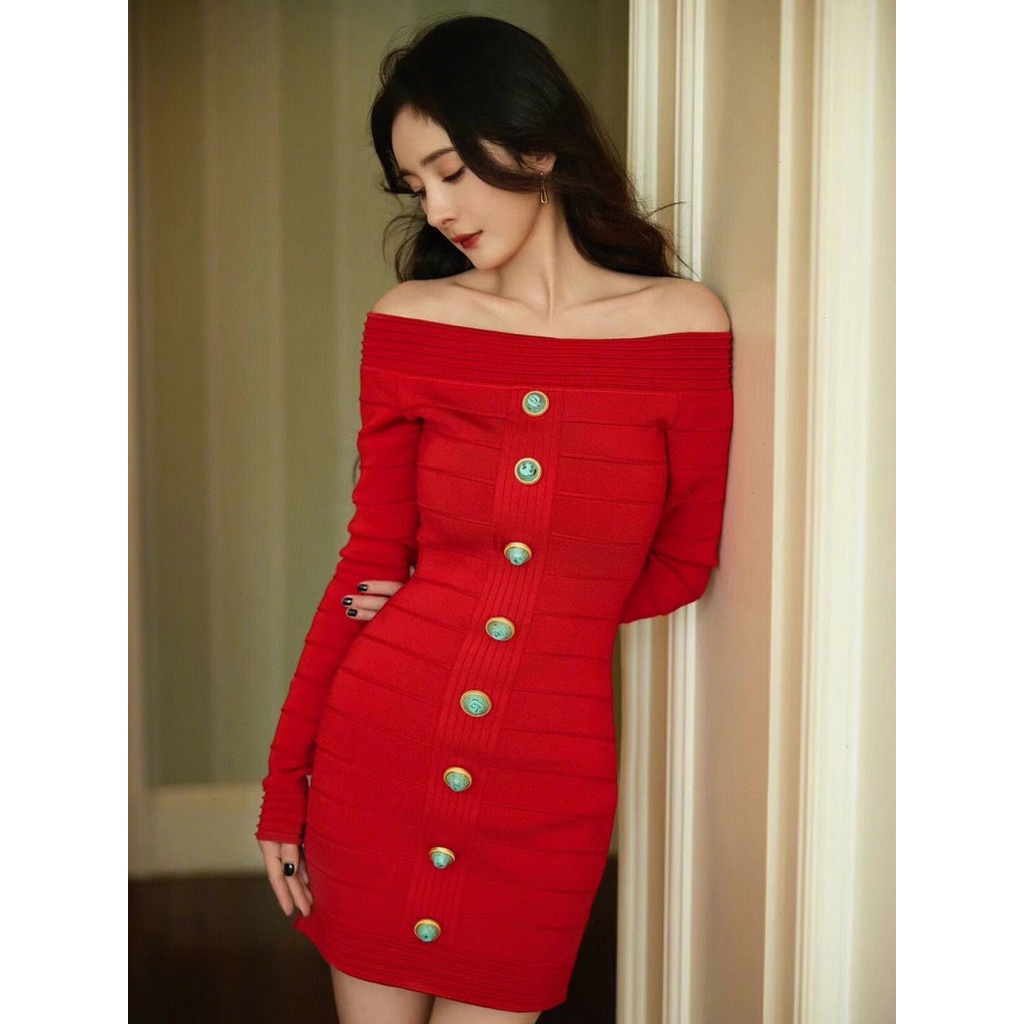 Váy len dài tay ôm sát thời trang cao cấp Balmain phong cách quyến rũ, thu hút