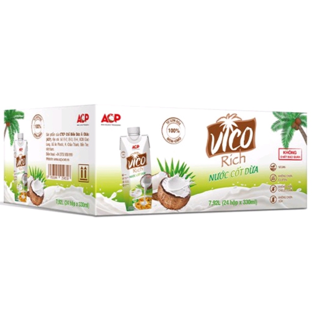 Thùng 24 Hộp nước cốt dừa 16-19% BÉO VICO RICH 330ml