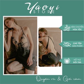 Váy ngủ lụa 2 dây hở lưng quyến rũ váy ngủ đẹp phối ren