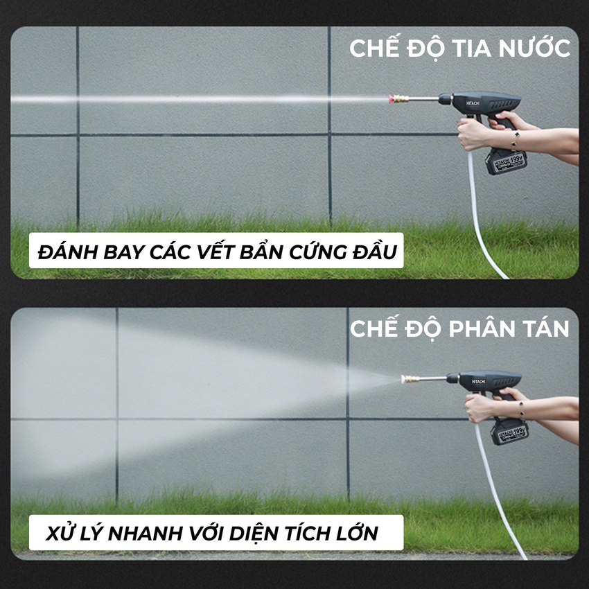 Máy rửa xe cầm tay hitachi 199v, Máy rửa xe dùng pin áp lực cao cầm tay cao cấp