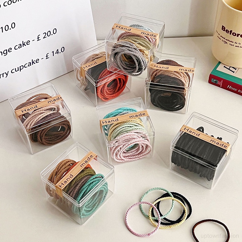 Dây Buộc Tóc Co Giãn Bằng Da Kèm Hộp Pha Lê Dễ Thương Dành Cho Nữ