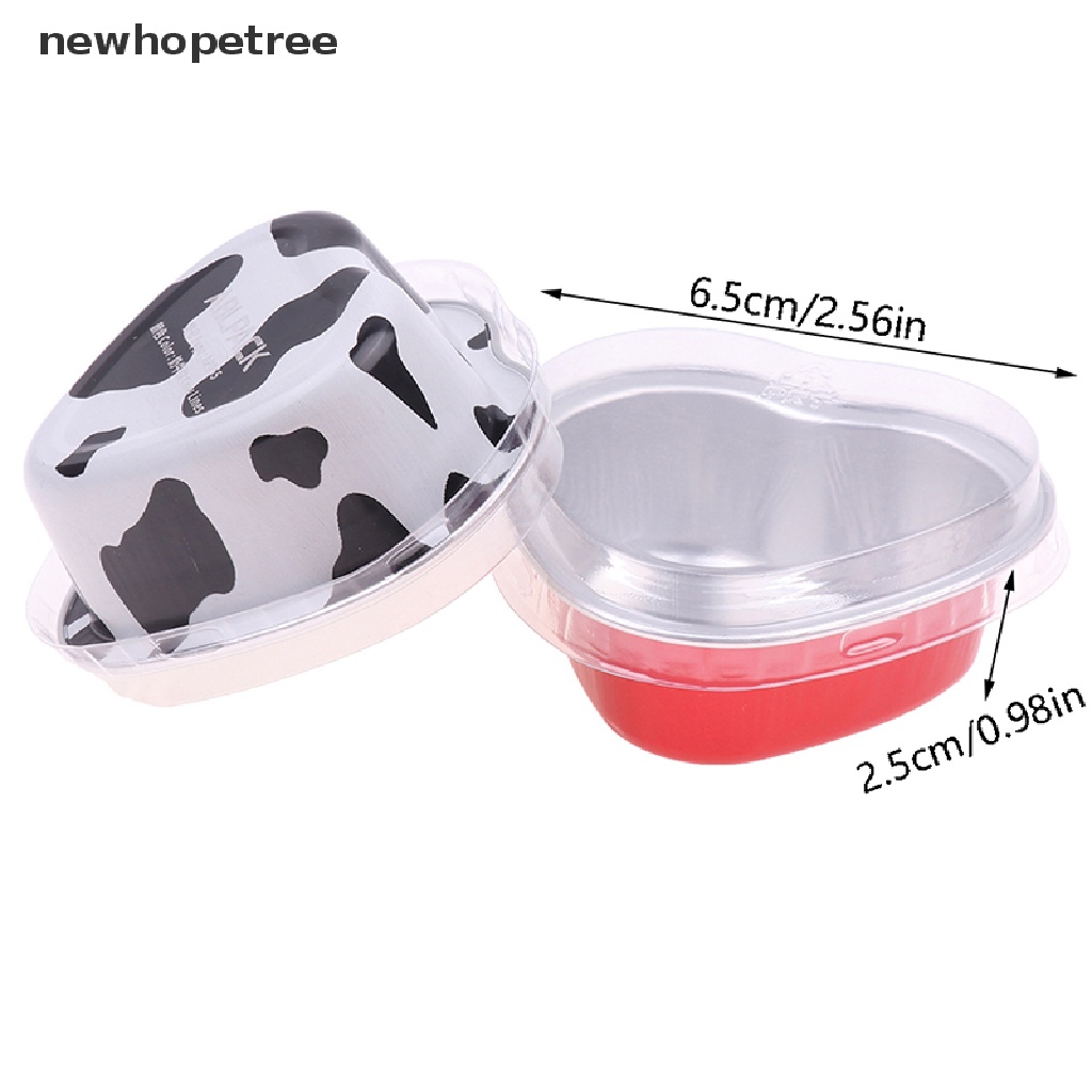 Set 10 Khuôn Lá Nhôm 55ml Hình Trái Tim Làm Bánh Cupcake Có Nắp Đậy Tiện Dụng