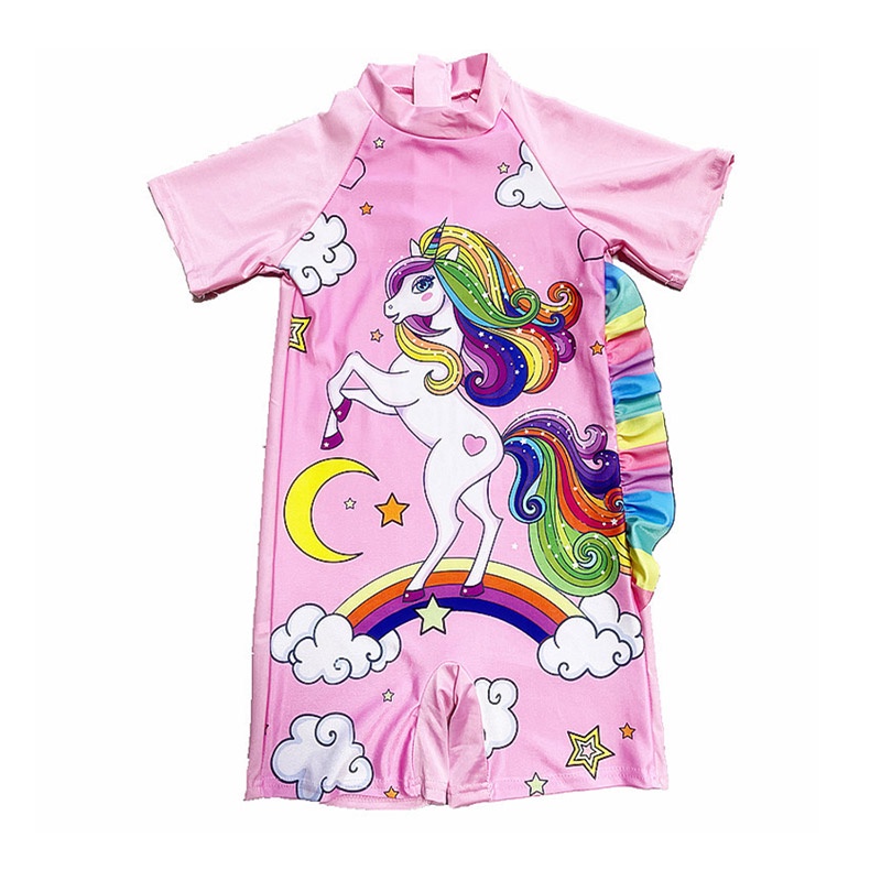 Bộ đồ bơi liền thân IQ ANGEL tay ngắn họa tiết hoạt hình dễ thương cho bé gái