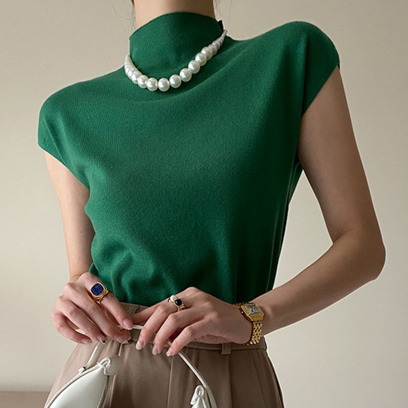 Áo Dệt Kim Tay Ngắn Cổ Cao Thời Trang Cá Tính