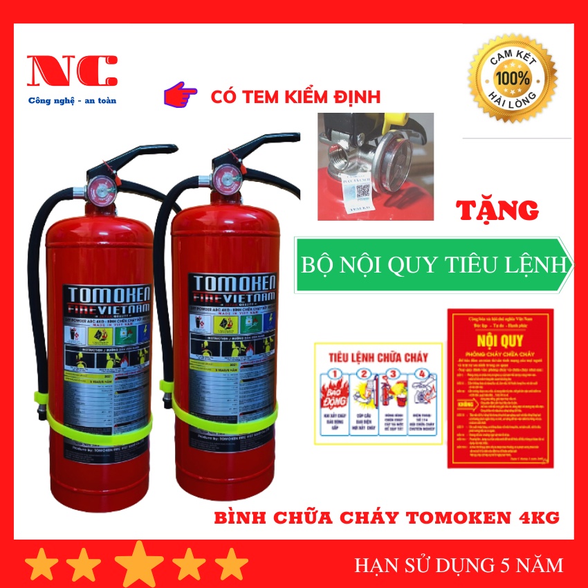 Combo 2 bình chữa cháy TOMOKEN bột ABC 4kg sản xuất tại VIỆT NAM, có tem kiểm định pccc