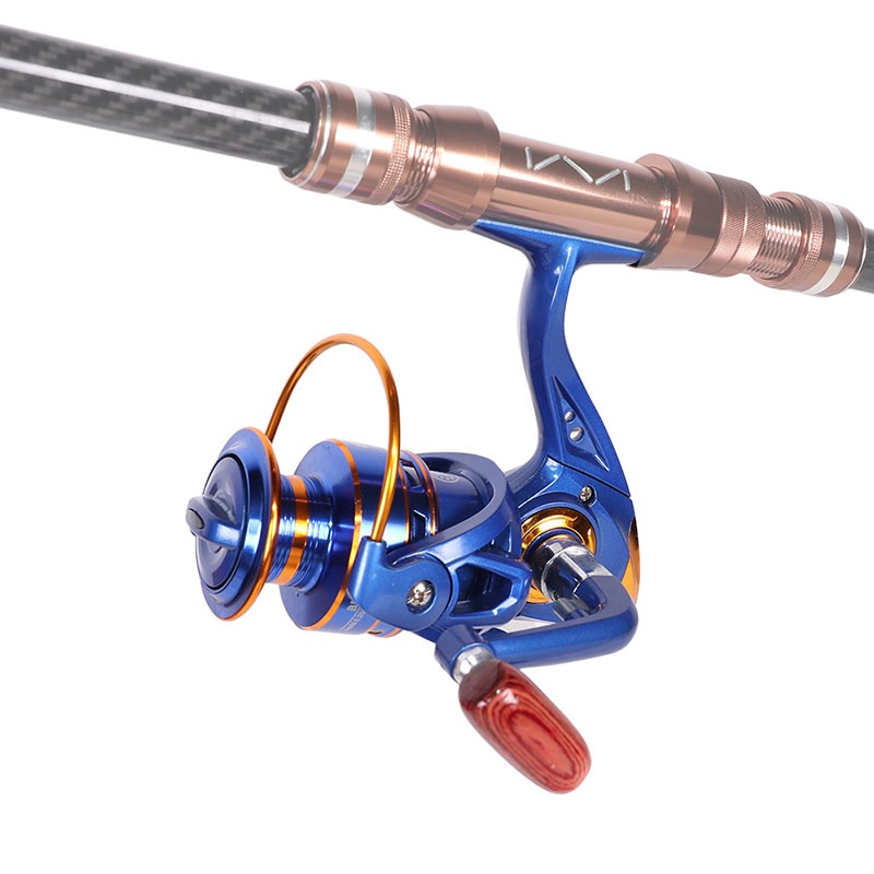 Guồng quay cần câu cá LOCO FISH kim loại tay cầm gỗ chất lượng cao tiện lợi
