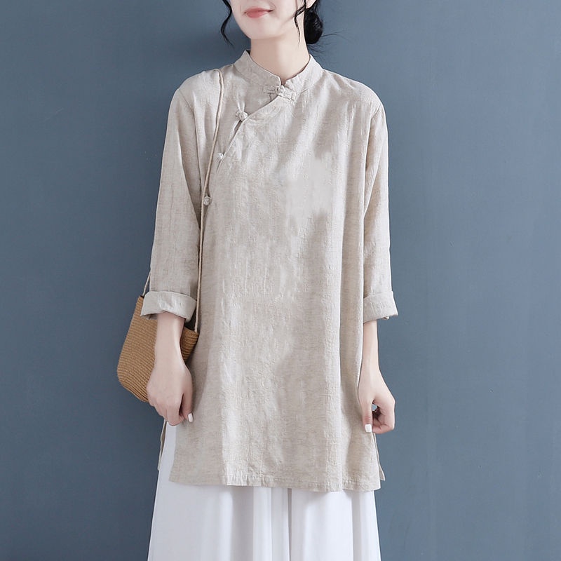 Áo Sơ Mi Cotton Lanh Nguyên Chất Cài Nút Kiểu Hán Phục Trung Hoa Cổ Điển Thời Trang Xuân Thu 2023 Cho Nữ