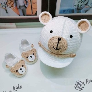 Set nón giày bé trai sơ sinh, set quà đầy tháng, thôi nôi, chụp ảnh cho bé, Giày cho bé,