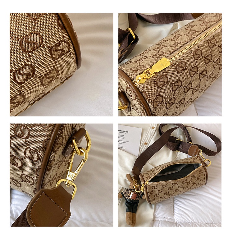 Túi xách nữ ống tròn nữ chất da mix hoạ tiết thời trang đeo vai đeo chéo H71