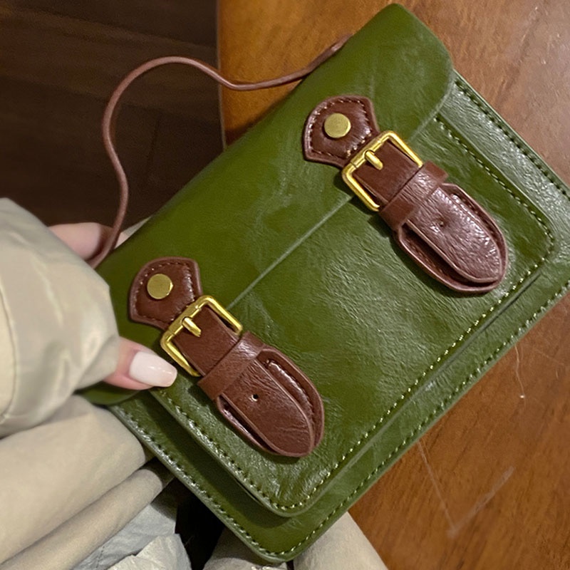 Mischa Túi Đeo Chéo Da PU Dáng Vuông Nhỏ Phối Màu Tương Phản Kiểu retro Dễ Phối Đồ