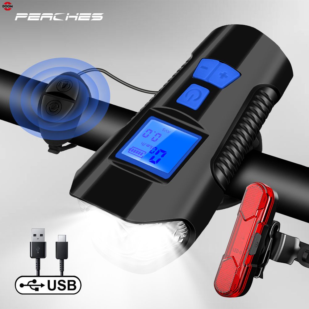 Đồng Hồ Đo Tốc Độ Cài Đặt Đèn Xe Đạp Đèn Led Dây Đèn Hậu Xe Đạp Và Đèn Trước Xe Đạp Sạc Usb Màn Hình Lcd 【Doom】