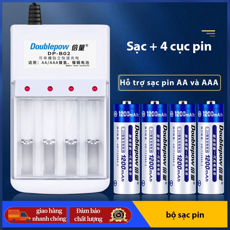 Pin AA và AAA và bộ sạc pin, dung lượng pin 1200 mAh, pin sạc 1.2V Ni-MH, hỗ trợ sạc đơn và sạc hỗn hợp.
