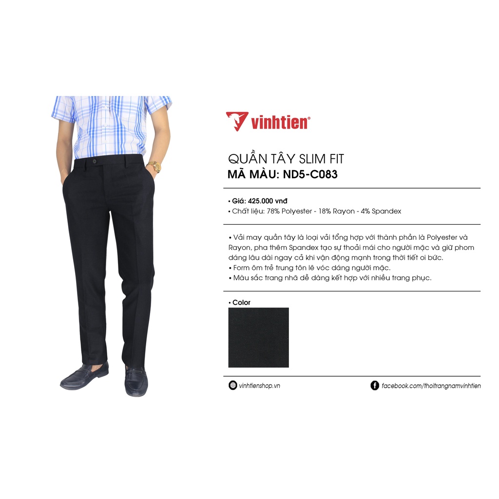 Quần tây 0ly trơn slimfit 399 Vĩnh Tiến